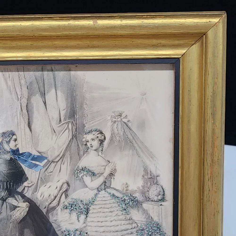 Antique Gilt Wood Picture Frame 1800's Paris Fashion Lithograph 8x10 Belge - Picture 5 of 12